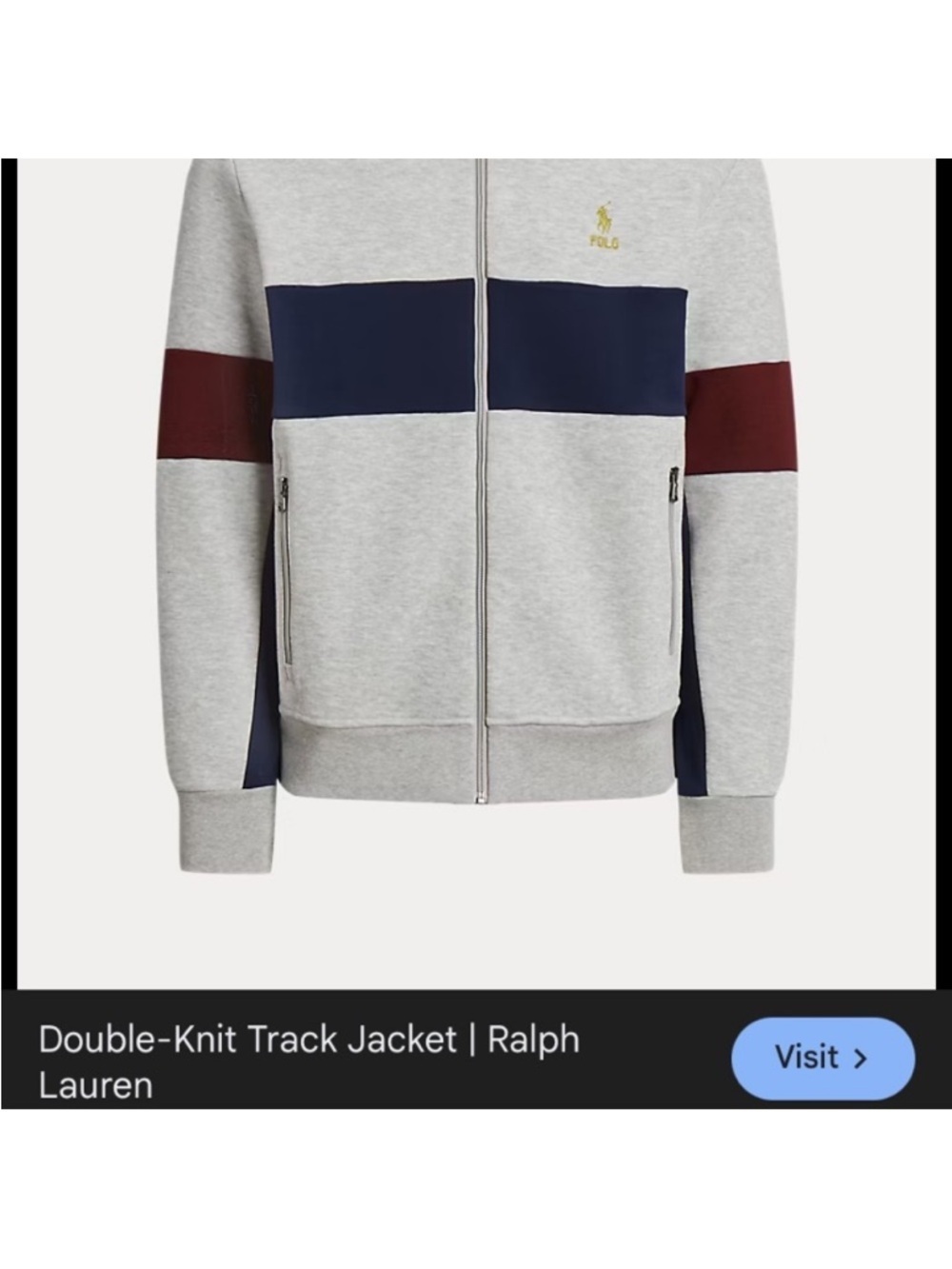Ralph Lauren Grey Track Jacket with Navy Panel & Burgundy Stripes X-Large - Picture 3 of 3